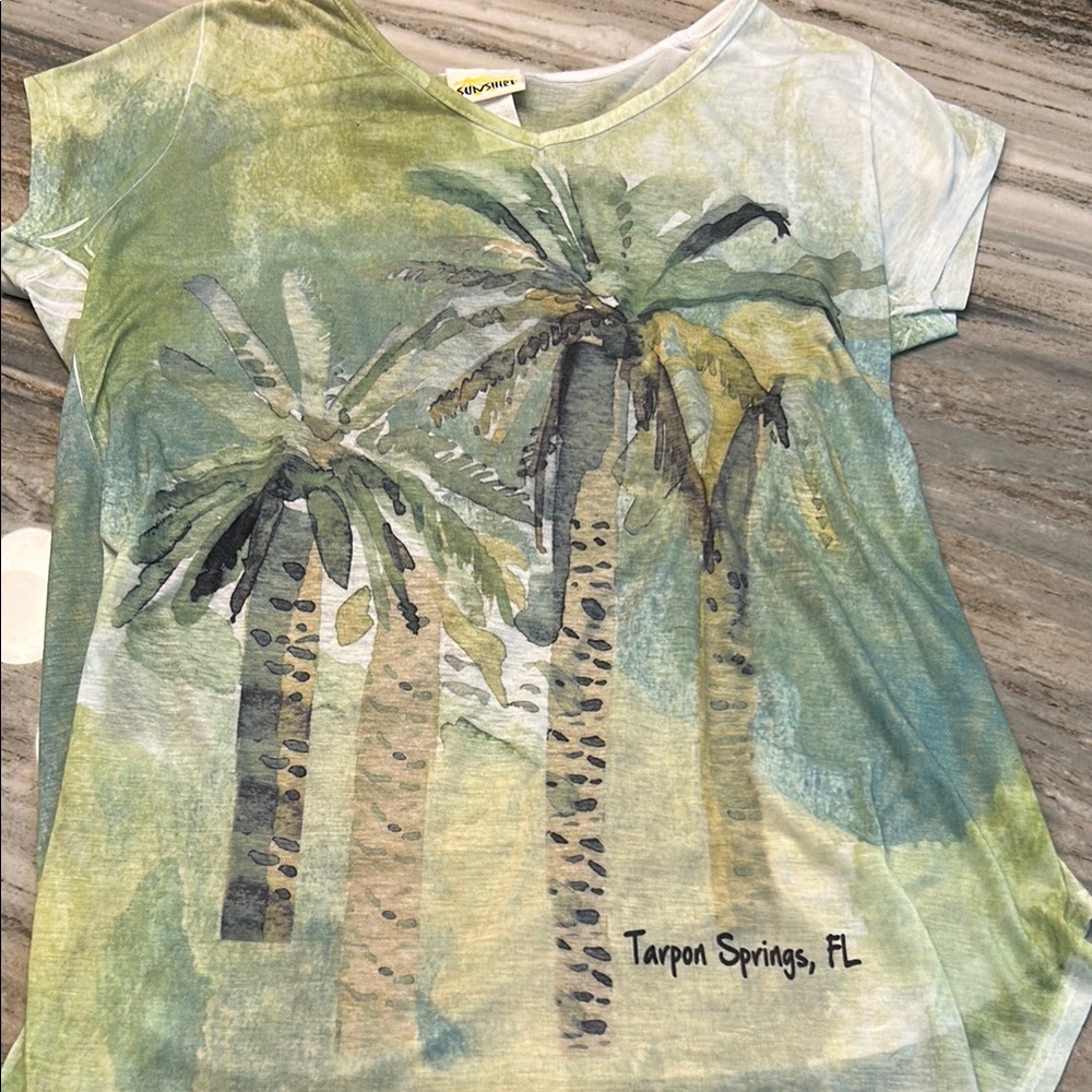 NWOT Florida Tarpon Springs Women’s Green Palm Tree Graphic T-Shirt Sz S